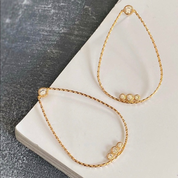 LAST ONE Dangle Earrings 18k Gold Plated Drop with Zircon Luxury  Jewelry - Picture 2 of 9